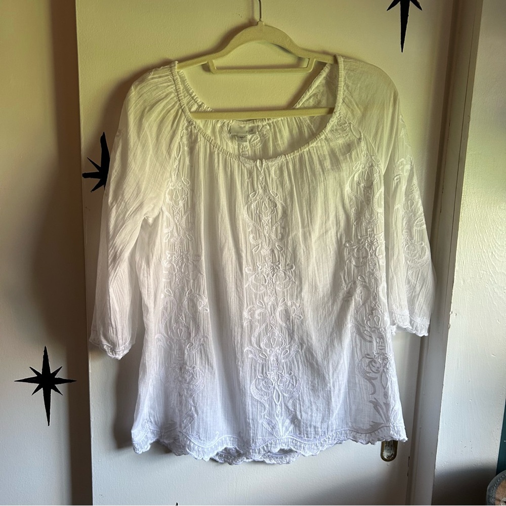J. Jill White Relaxed Embroidered Blouse